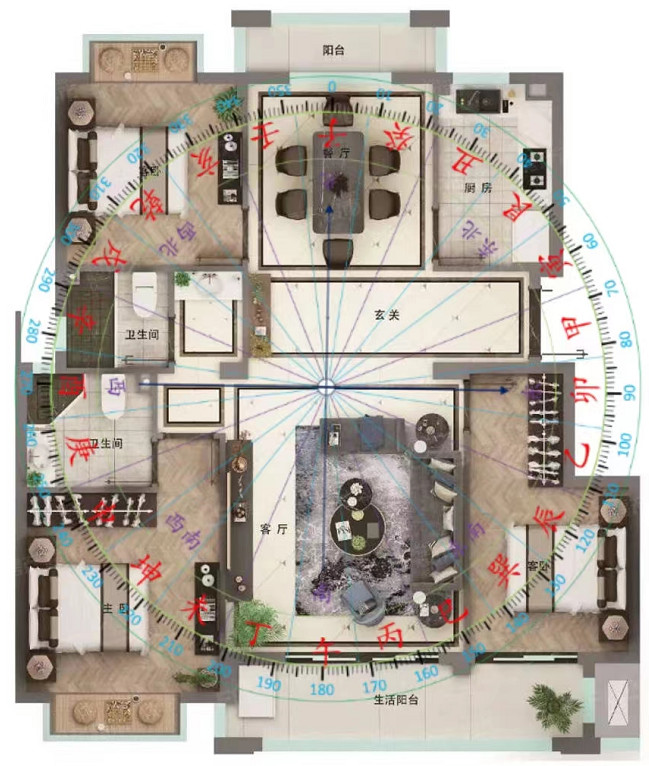 倪海厦买房风水布局风水参考图-父母+1子1女同住
